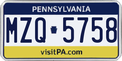 PA license plate MZQ5758