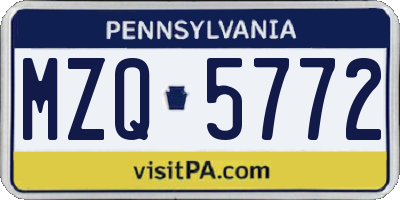 PA license plate MZQ5772