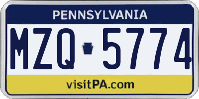 PA license plate MZQ5774