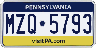 PA license plate MZQ5793