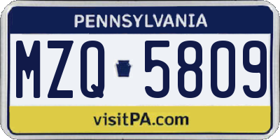 PA license plate MZQ5809