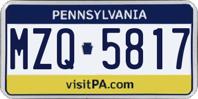 PA license plate MZQ5817