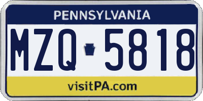 PA license plate MZQ5818