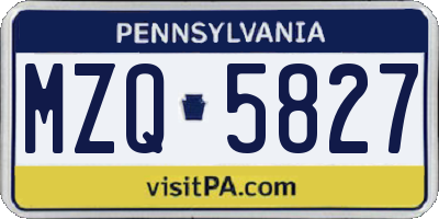 PA license plate MZQ5827