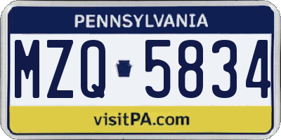 PA license plate MZQ5834
