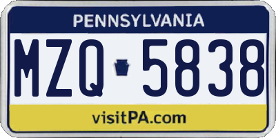 PA license plate MZQ5838