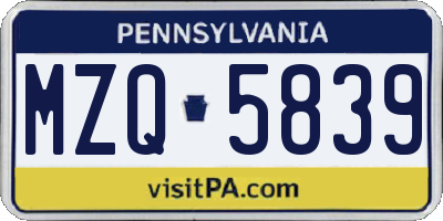 PA license plate MZQ5839