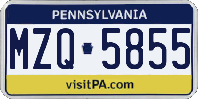 PA license plate MZQ5855
