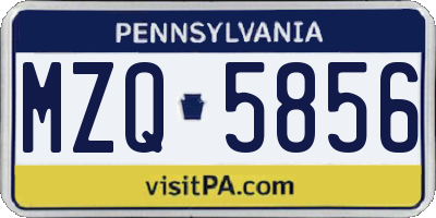 PA license plate MZQ5856
