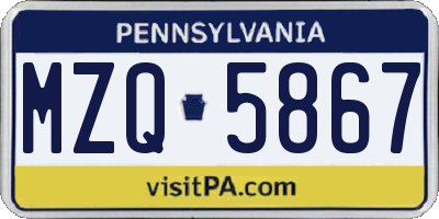 PA license plate MZQ5867