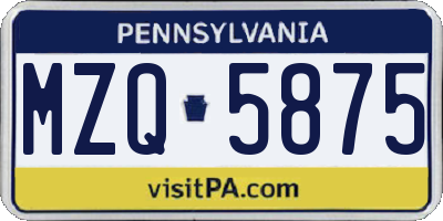 PA license plate MZQ5875