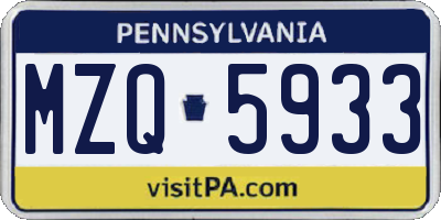 PA license plate MZQ5933