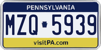 PA license plate MZQ5939