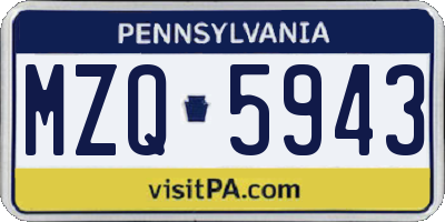 PA license plate MZQ5943