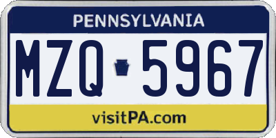 PA license plate MZQ5967