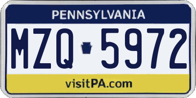 PA license plate MZQ5972