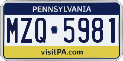 PA license plate MZQ5981