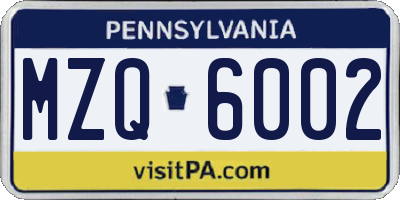 PA license plate MZQ6002