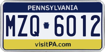 PA license plate MZQ6012