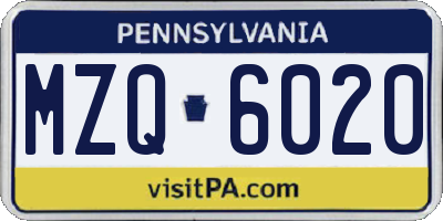 PA license plate MZQ6020