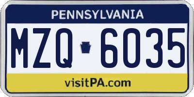 PA license plate MZQ6035