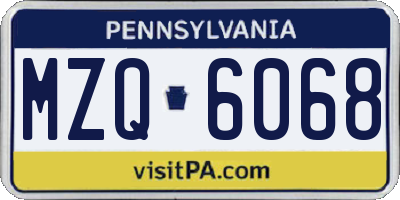 PA license plate MZQ6068