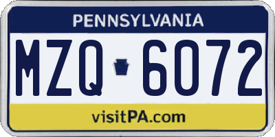 PA license plate MZQ6072