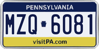 PA license plate MZQ6081