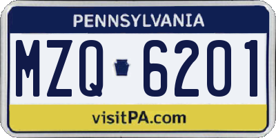 PA license plate MZQ6201