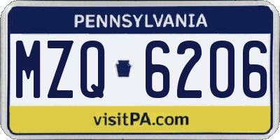 PA license plate MZQ6206