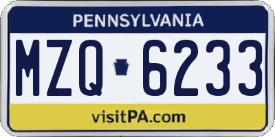 PA license plate MZQ6233