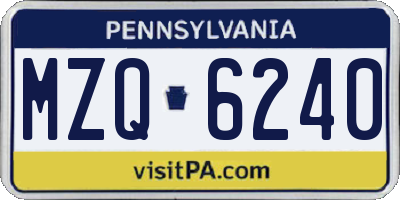 PA license plate MZQ6240