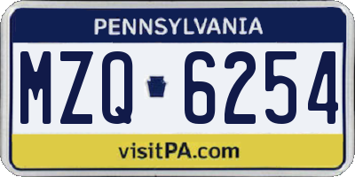 PA license plate MZQ6254