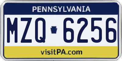 PA license plate MZQ6256