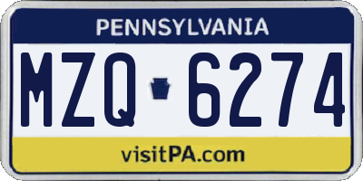 PA license plate MZQ6274