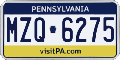 PA license plate MZQ6275