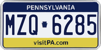PA license plate MZQ6285