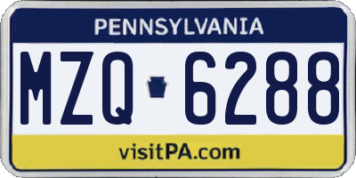 PA license plate MZQ6288