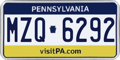 PA license plate MZQ6292