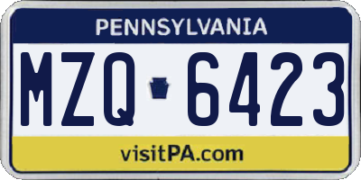 PA license plate MZQ6423