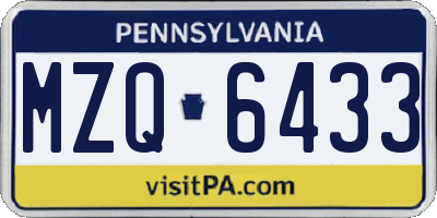 PA license plate MZQ6433