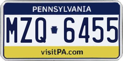 PA license plate MZQ6455