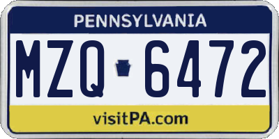 PA license plate MZQ6472