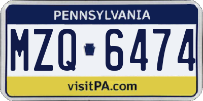 PA license plate MZQ6474