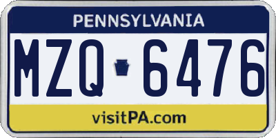 PA license plate MZQ6476