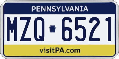 PA license plate MZQ6521