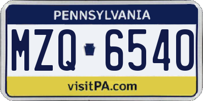 PA license plate MZQ6540