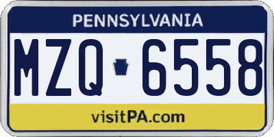 PA license plate MZQ6558