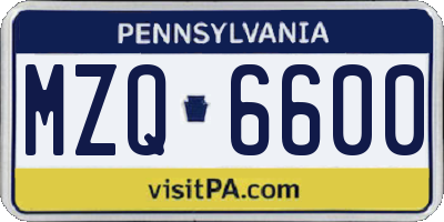 PA license plate MZQ6600