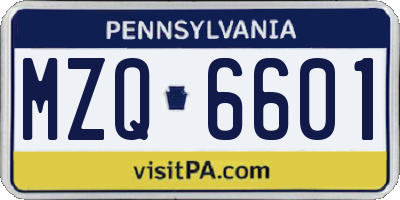 PA license plate MZQ6601